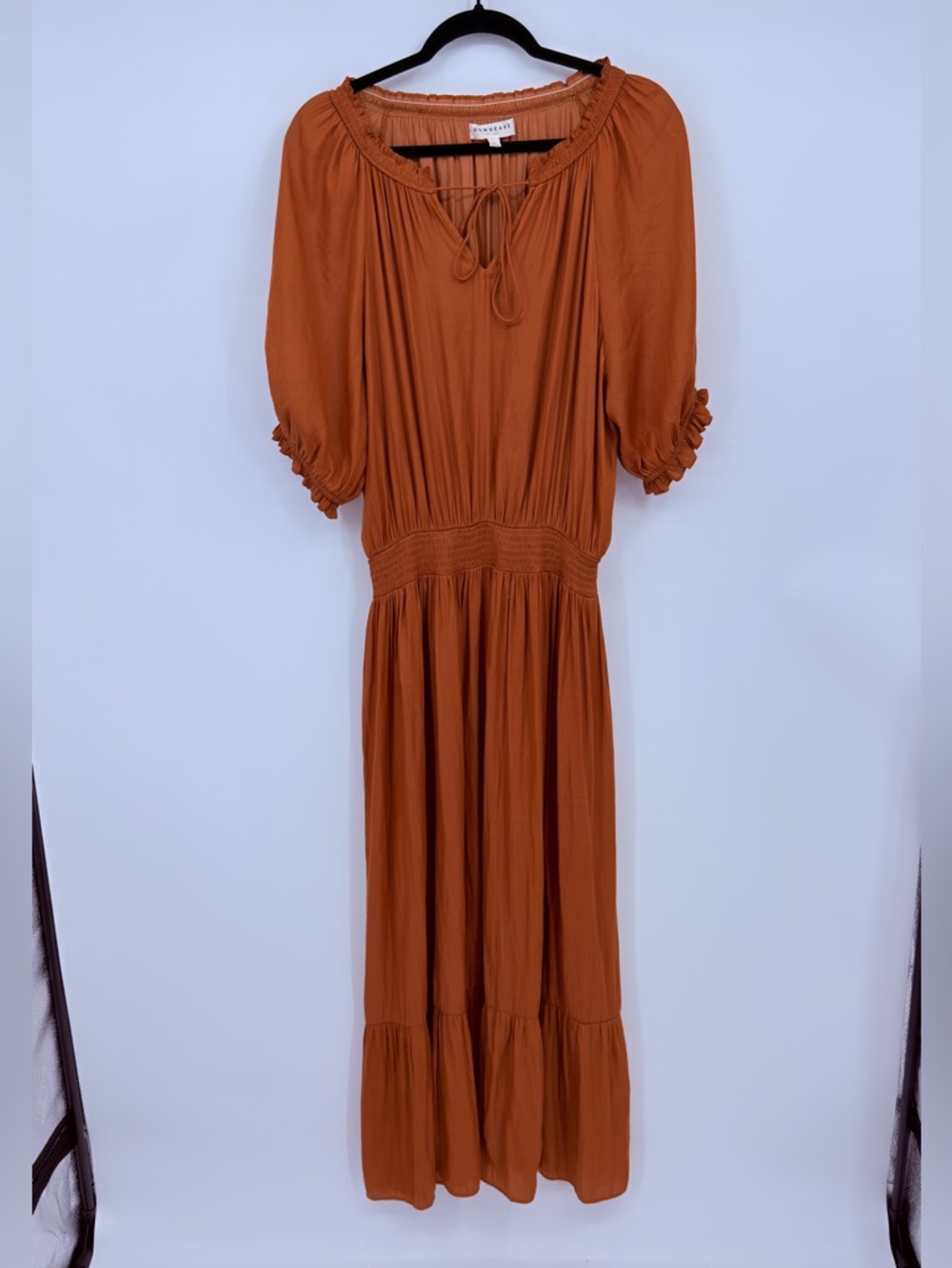 Downeast Rust Orange Midi Dress XL Boho Peasant Puff Sleeve